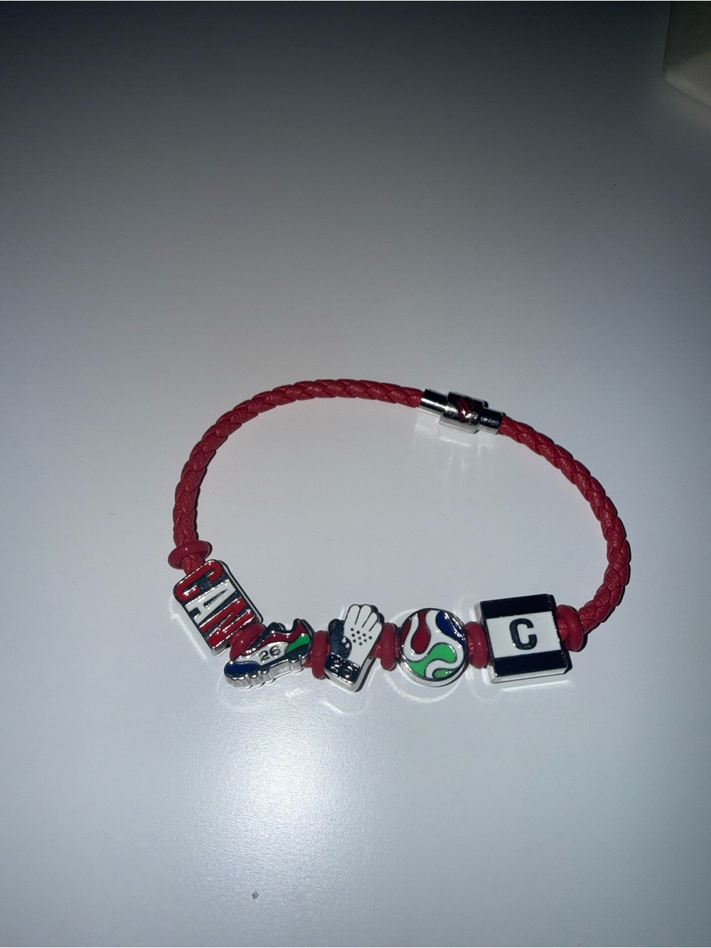 FIFA official bracelet red Leather Bracelet with Multicolor Enamel
Soccer